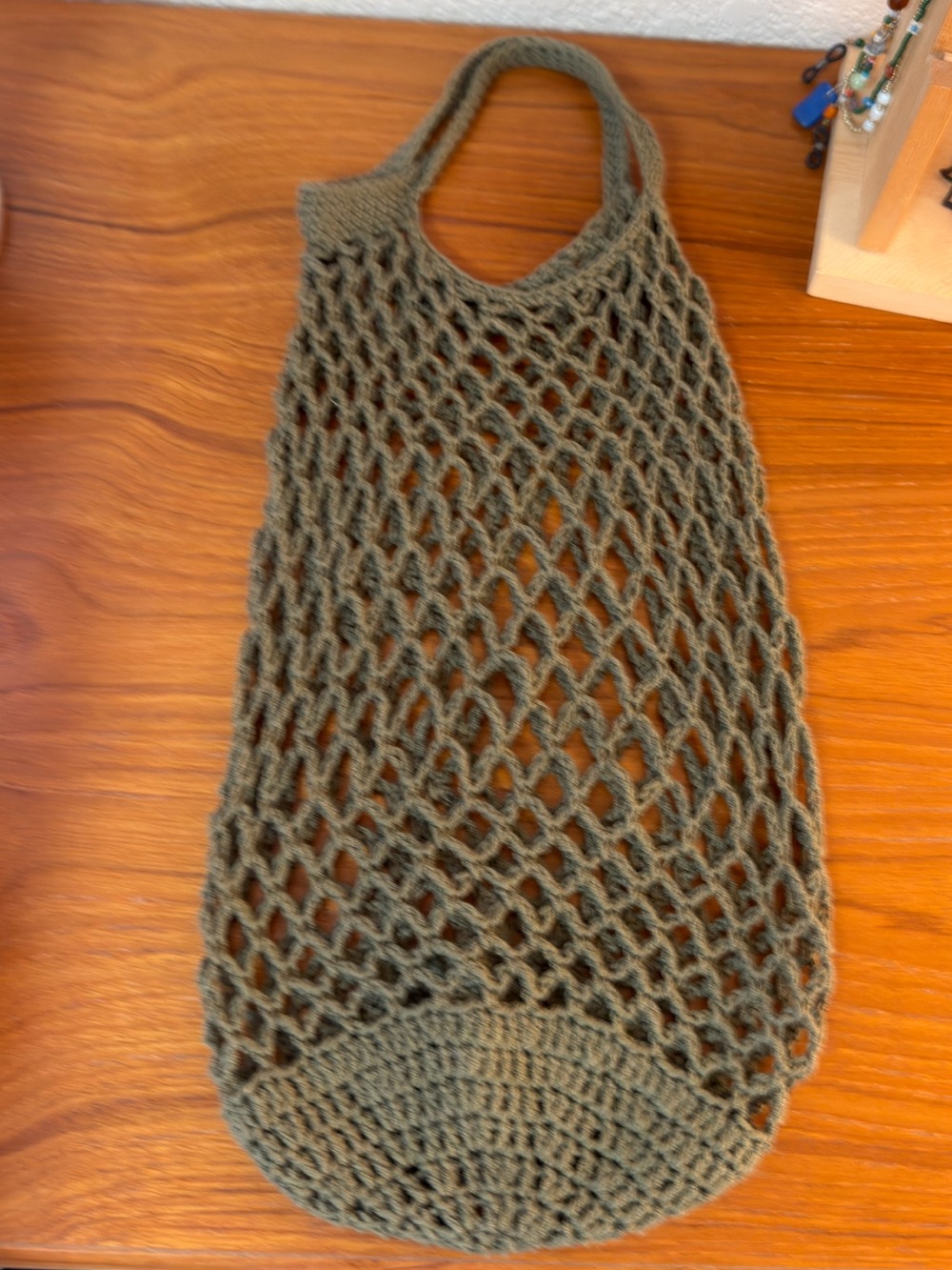 Crochet Olive Mesh Market Tote Bag - Unbranded